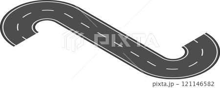 Winding road curving in an s shape with white lane markings on asphalt, illustrating themes of travel, transportation, and the journey through diverse landscapes and infrastructure Winding road curving in an s shape with white lane markings on asphalt, illustrating themes of travel, transportation, and the journey through diverse landscapes and infrastructure 121146582