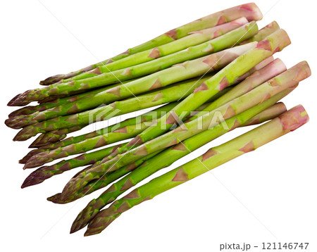 Fresh green asparagus served at table 121146747