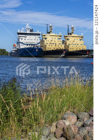 Icebreakers fleet moored off the northern side of Katajanokka island on July 6, 2024 in Helsinki, Finland. Icebreakers fleet moored off the northern side of Katajanokka island on July 6, 2024 in Helsinki, Finland. 121147424
