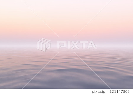 Serene Ocean at Dawn with Soft Pastel Colors and Gentle Waves Under a Misty Horizon 121147803