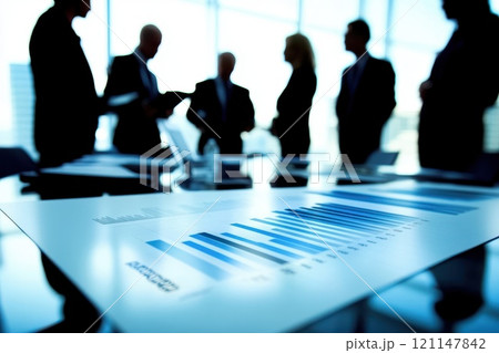 Collaborative Meeting Scene with Business Professionals Engaged in Financial Discussion and Analysis in Modern Office Environment Collaborative Meeting Scene with Business Professionals Engaged in Financial Discussion and Analysis in Modern Office Environment 121147842