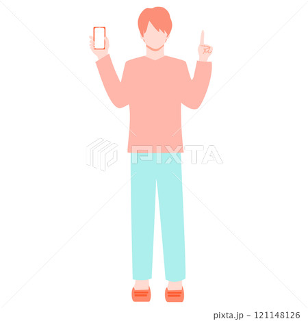 スマホを持って指差しをする男の子のイラスト素材 121148126