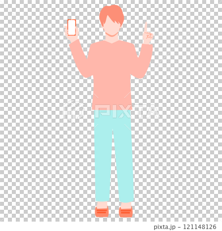 スマホを持って指差しをする男の子のイラスト素材 121148126