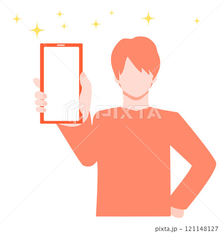 スマホを手に持つ男性のイラスト スマホを手に持つ男性のイラスト 121148127