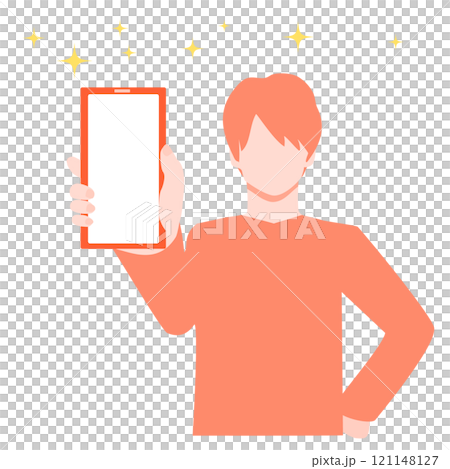 スマホを手に持つ男性のイラスト スマホを手に持つ男性のイラスト 121148127