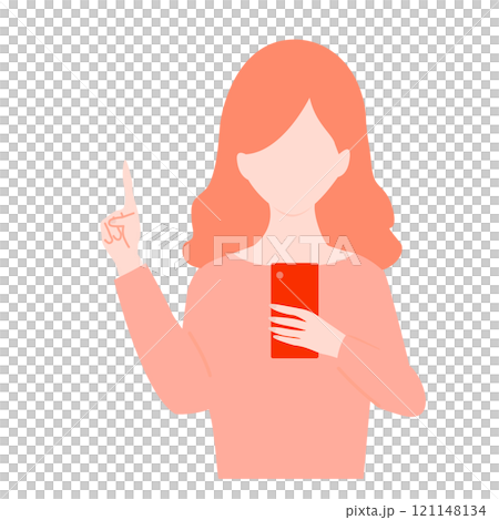一位女士用智慧型手機指點和引導的插畫素材 一位女士用智慧型手機指點和引導的插畫素材 121148134