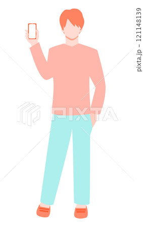スマホを持っている若い男性の全身イラスト スマホを持っている若い男性の全身イラスト 121148139