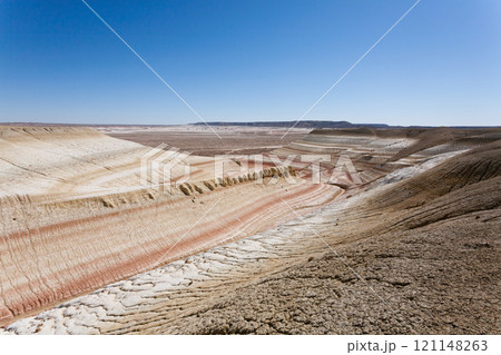 Kyzylkup plateau landscape, Mangystau desert. Rock strata formations 121148263