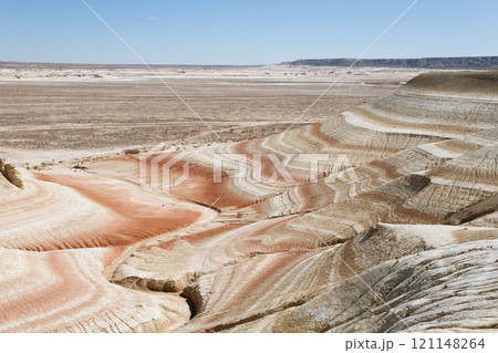 Kyzylkup plateau landscape, Mangystau desert. Rock strata formations 121148264