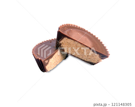 Peanut butter cup cutted on white Peanut butter cup cutted on white 121148305