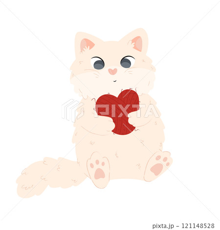 cute cat with a ball of yarn . cat playing with yarn . pets cat 121148528