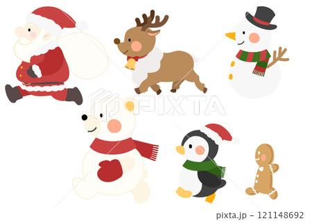 サンタ、トナカイ、雪だるま、しろくま、ペンギン、ジンジャーブレッドの散歩 121148692
