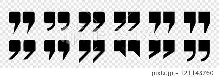 Quotation marks, a set of isolated black vector icons in the form of square-shaped quotation marks on a transparent background. Quotation marks, a set of isolated black vector icons in the form of square-shaped quotation marks on a transparent background. 121148760
