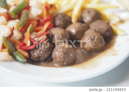 closeup of Turkey Meatballs on a plate  121148933
