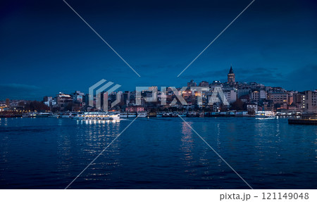 Panorama of Istanbul city with Galata tower at night, Turkey 121149048