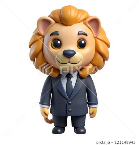 Cute lion character wearing business suit 3d illustration isolated on the transparent background 121149943