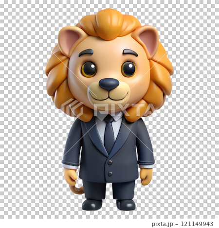 Cute lion character wearing business suit 3d illustration isolated on the transparent background 121149943