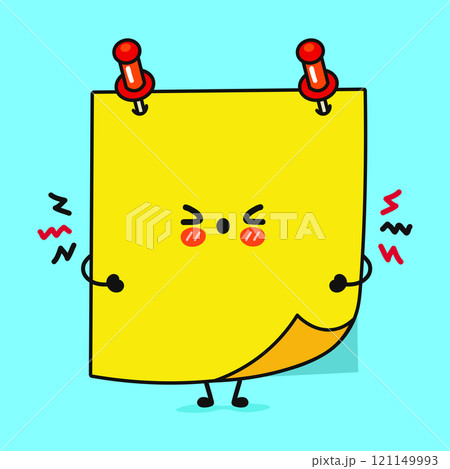 Angry Sticker character. Vector hand drawn cartoon kawaii character illustration icon. Isolated on blue background. Sad Posted notes character concept 121149993