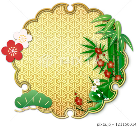 金色の雪輪と松竹梅の背景素材 金色の雪輪と松竹梅の背景素材 121150014