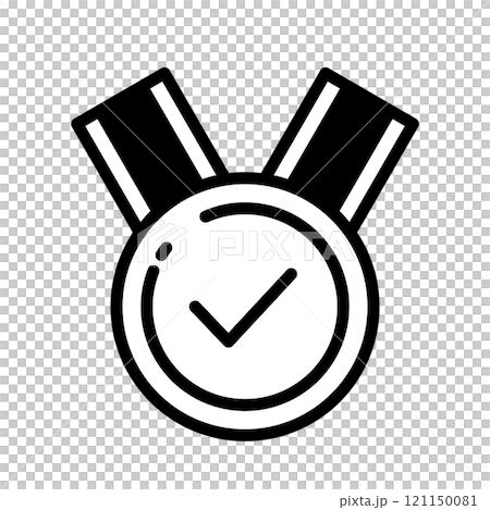 A simple medal icon with a checkmark 121150081