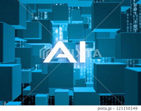 青のサイバーデジタル背景イメージ 121150149