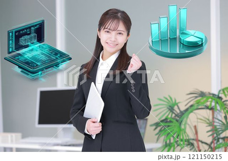 タブレットを持ちガッツポーズのフレッシャーズ女性3CG タブレットを持ちガッツポーズのフレッシャーズ女性3CG 121150215