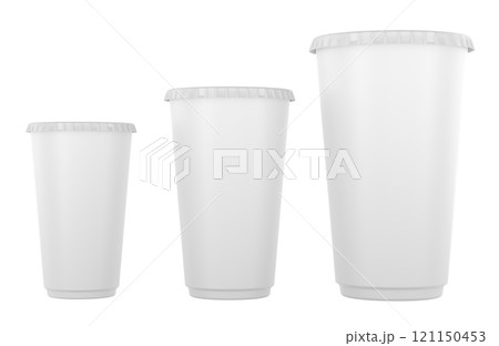 Disposable Cups for Cold Drinks. Different size, 3D rendering Disposable Cups for Cold Drinks. Different size, 3D rendering 121150453
