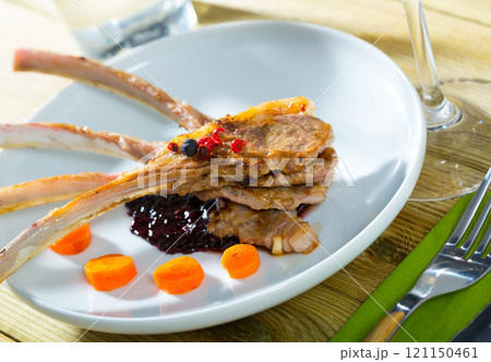 Delicious baked lamb ribs 121150461