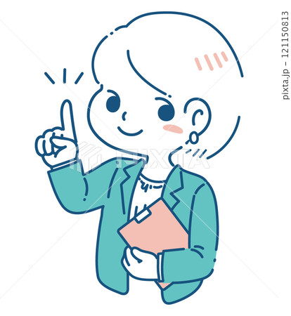 スーツ姿で説明する女性 121150813