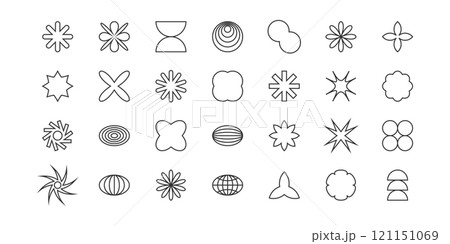 Brutalism vector shapes. Postmodern geometric abstract shapes, Retro design symbols in Y2K., trendy retro design symbols in Y2K style. Geometric shapes set. Brutalism vector shapes. Postmodern geometric abstract shapes, Retro design symbols in Y2K., trendy retro design symbols in Y2K style. Geometric shapes set. 121151069