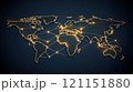 World map with glowing network connections symbolizing global communication, AI 121151880