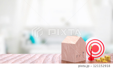 The wood house and dart for property or estate concept 3d rendering. The wood house and dart for property or estate concept 3d rendering. 121152918