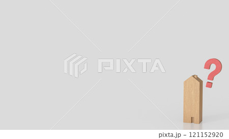 The wood house and question mark for property concept 3d rendering. The wood house and question mark for property concept 3d rendering. 121152920