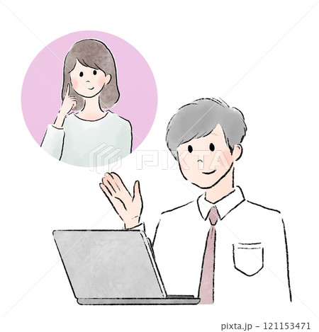 オンラインで男性が女性にアドバイスしているビジネスシーン 121153471