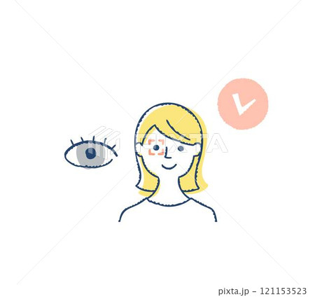 生体認証・ 虹彩認証をする女性 121153523