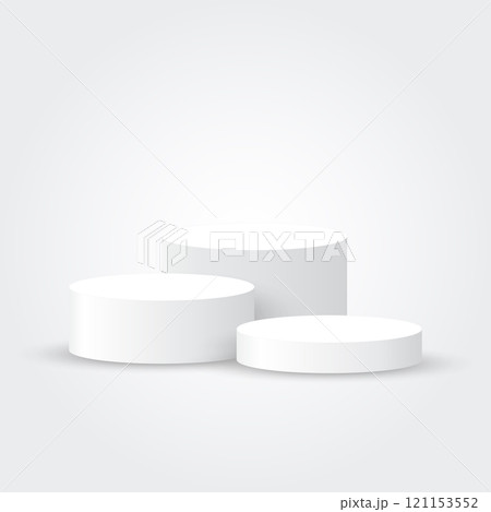 Three white blank podiums stand to show products on white background, Vector illustration. Three white blank podiums stand to show products on white background, Vector illustration. 121153552
