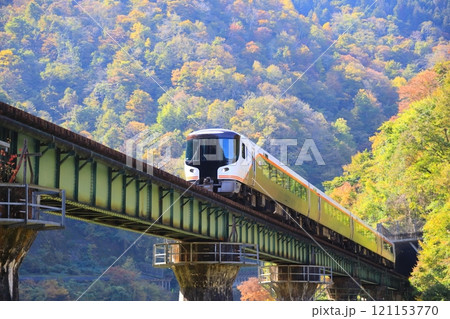紅葉に包まれた高山本線特急ひだ 121153770