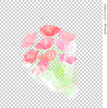 一束罌粟花的水彩插圖。一幅充滿幸福感、華麗氣氛的畫面。 121153922