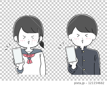 一群享受使用智慧型手機樂趣的男女學生 121154682