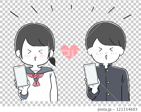 A set of male and female students dating on a smartphone 121154683