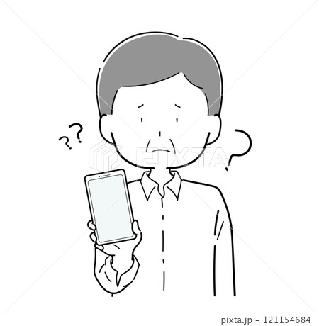 スマホ操作が苦手なシニア男性 121154684