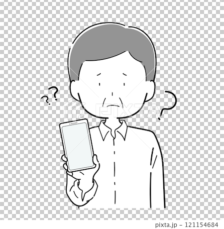 Senior man who is not good at operating smartphones Senior man who is not good at operating smartphones 121154684