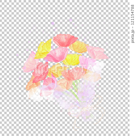 A watercolor illustration of a bouquet of colorful poppies. A gorgeous and happy image. 121154788