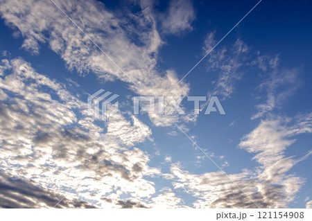太陽の斜光線を浴びて輝く雲【背景素材としての夕景造形編】 太陽の斜光線を浴びて輝く雲【背景素材としての夕景造形編】 121154908