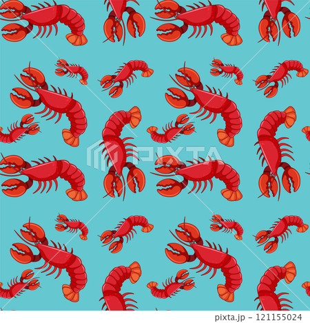 Seamless Lobster Pattern on Blue Background Seamless Lobster Pattern on Blue Background 121155024