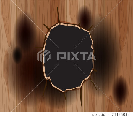Broken Wooden Wall with Dark Hole 121155032