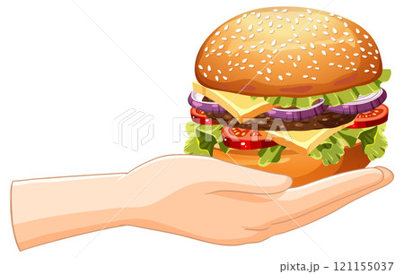 Hand Holding a Delicious Burger Hand Holding a Delicious Burger 121155037