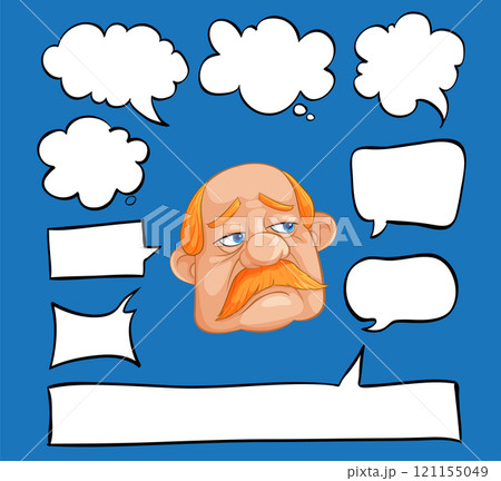 Thoughtful Cartoon Character with Speech Bubbles Thoughtful Cartoon Character with Speech Bubbles 121155049