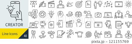 クリエイターに関する線画アイコンセット クリエイターに関する線画アイコンセット 121155769