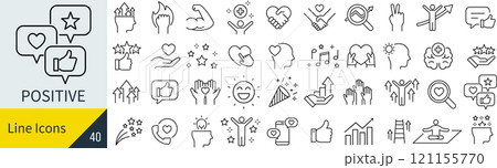ポジティブ感情に関する線画アイコンセット ポジティブ感情に関する線画アイコンセット 121155770